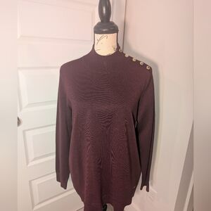 New! Calvin Klein Deep Plum Sweater with Gold Button Details Size L